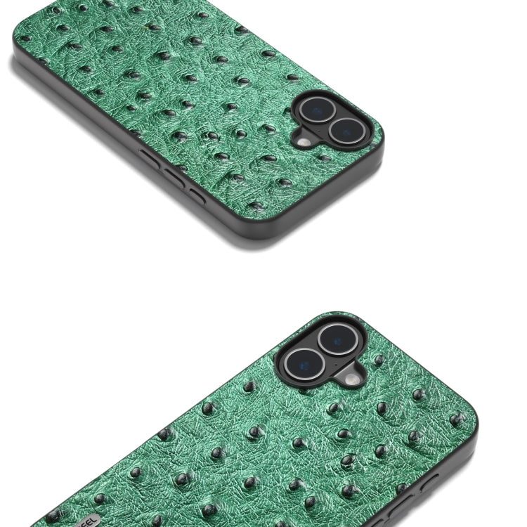 For iPhone 16 Plus ABEEL Genuine Leather Ostrich Texture Phone Case(Green) - iPhone 16 Plus Cases by PMC TechLife | Online Shopping South Africa | PMC TechLife | Buy Now Pay Later Mobicred