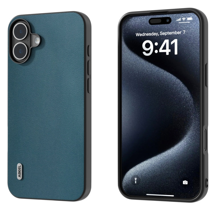 For iPhone 16 Plus ABEEL Genuine Leather Xiaoya Series Phone Case(Dark Green) - iPhone 16 Plus Cases by PMC TechLife | Online Shopping South Africa | PMC TechLife | Buy Now Pay Later Mobicred