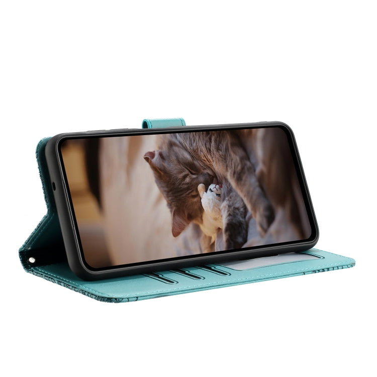 For iPhone 16e Cat Embossing Pattern Leather Phone Case with Lanyard(Blue) - iPhone 16e Cases by PMC TechLife | Online Shopping South Africa | PMC TechLife | Buy Now Pay Later Mobicred