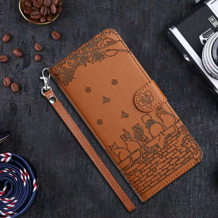 For iPhone 16 Pro Cat Embossing Pattern Leather Phone Case with Lanyard(Brown) - iPhone 16 Pro Cases by PMC TechLife | Online Shopping South Africa | PMC TechLife | Buy Now Pay Later Mobicred