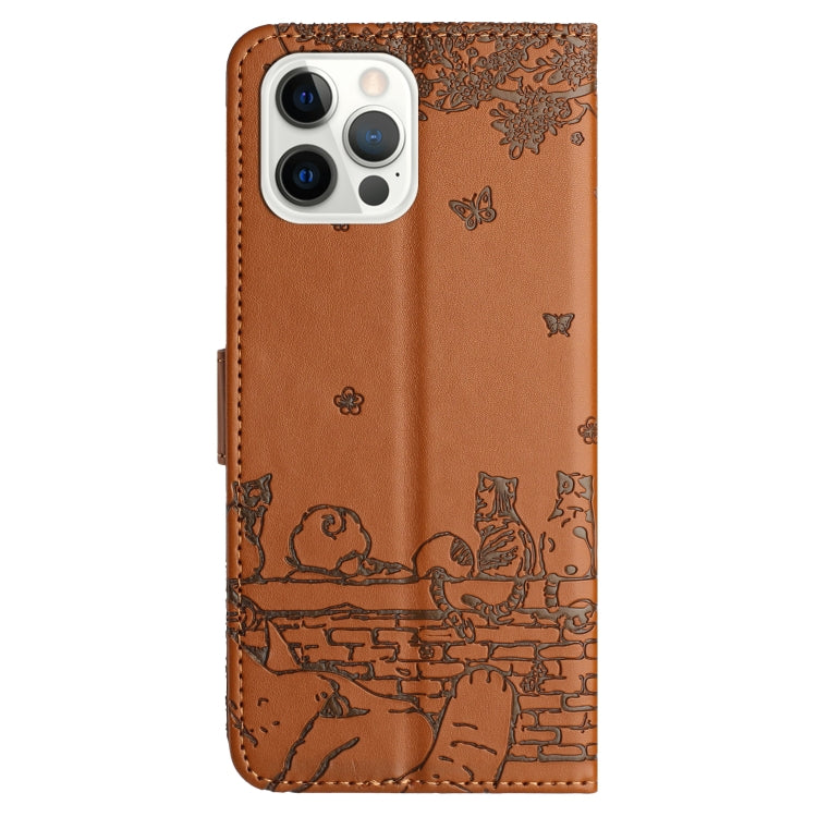 For iPhone 16 Pro Cat Embossing Pattern Leather Phone Case with Lanyard(Brown) - iPhone 16 Pro Cases by PMC Jewellery | Online Shopping South Africa | PMC Jewellery | Buy Now Pay Later Mobicred