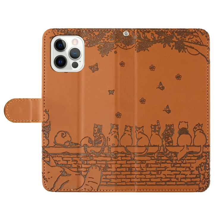 For iPhone 16 Pro Cat Embossing Pattern Leather Phone Case with Lanyard(Brown) - iPhone 16 Pro Cases by PMC TechLife | Online Shopping South Africa | PMC TechLife | Buy Now Pay Later Mobicred