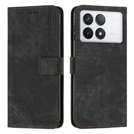 For Xiaomi Redmi K70 / K70 Pro Skin Feel Stripe Pattern Leather Phone Case with Long Lanyard(Black) - K70 Pro Cases by PMC Jewellery | Online Shopping South Africa | PMC Jewellery | Buy Now Pay Later Mobicred