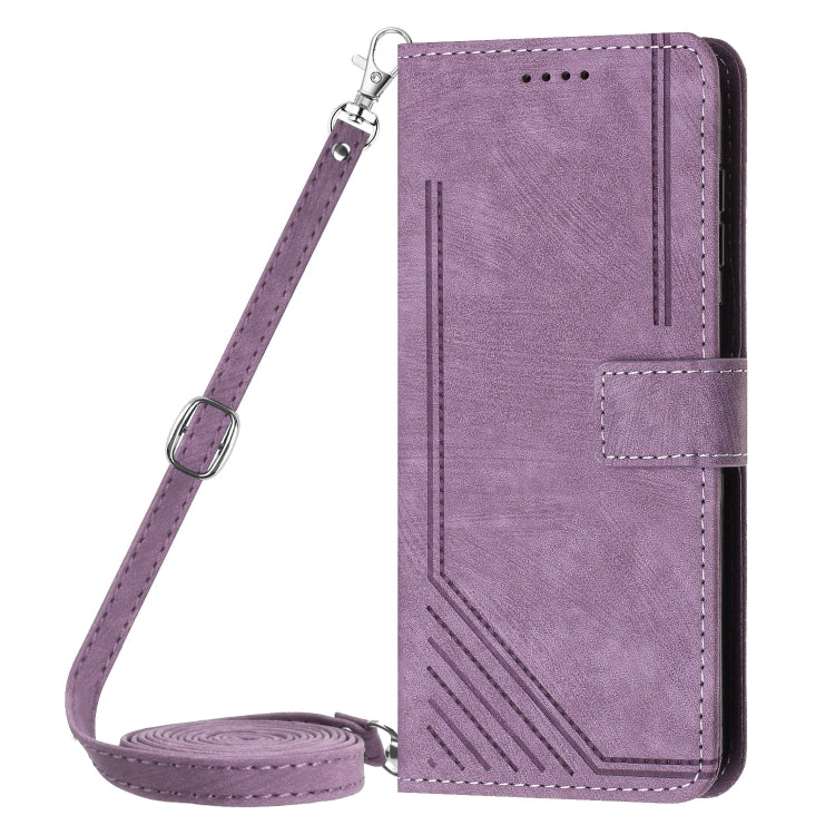 For Xiaomi Redmi K70 / K70 Pro Skin Feel Stripe Pattern Leather Phone Case with Long Lanyard(Purple) - K70 Pro Cases by PMC Jewellery | Online Shopping South Africa | PMC Jewellery | Buy Now Pay Later Mobicred