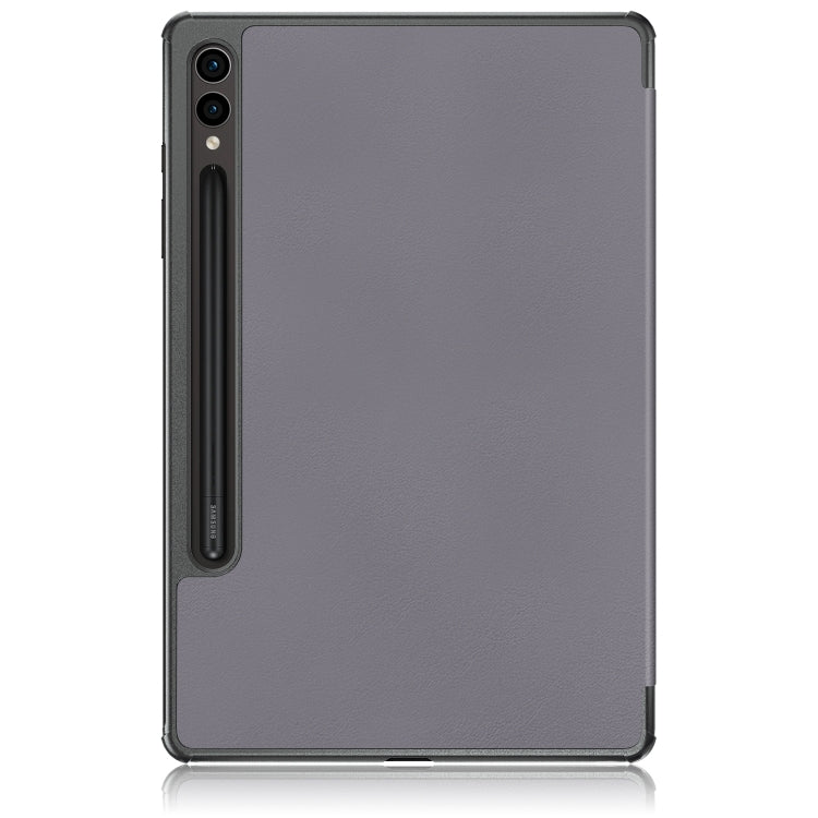 For Samsung Galaxy Tab S9+ Custer Pure Color 3-Fold Holder Smart Leather Tablet Case(Grey) - Galaxy Tab S9+ Cases by PMC TechLife | Online Shopping South Africa | PMC TechLife
