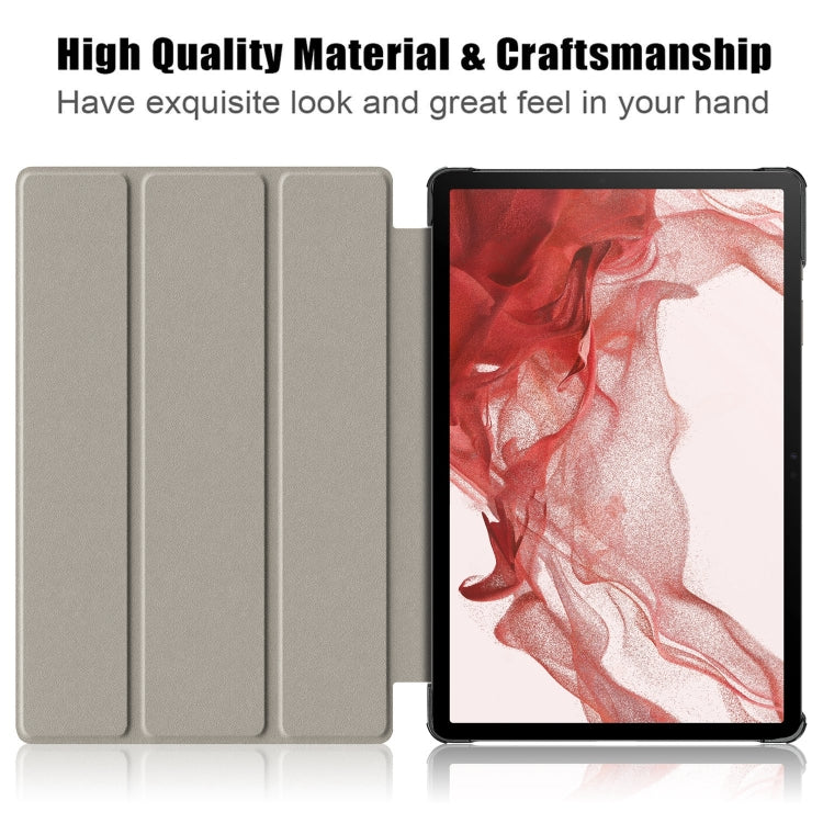 For Samsung Galaxy Tab S9+ Custer Pure Color 3-Fold Holder Smart Leather Tablet Case(Grey) - Galaxy Tab S9+ Cases by PMC TechLife | Online Shopping South Africa | PMC TechLife