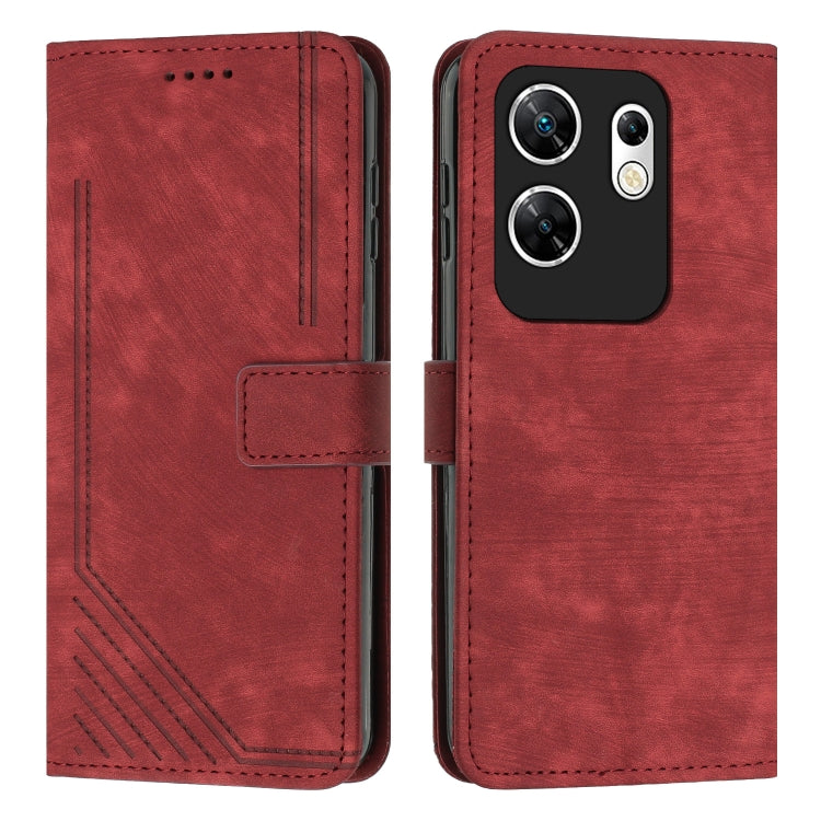 For Infinix Zero 30 4G Skin Feel Stripe Pattern Leather Phone Case with Lanyard(Red) - Infinix Cases by PMC TechLife | Online Shopping South Africa | PMC TechLife | Buy Now Pay Later Mobicred