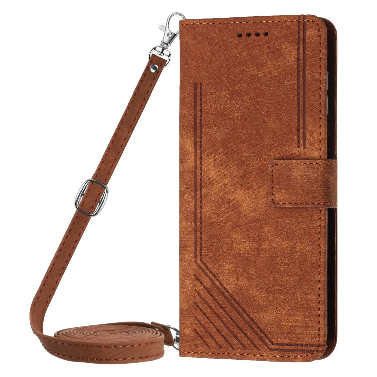 For Infinix Zero 30 5G Skin Feel Stripe Pattern Leather Phone Case with Lanyard(Brown) - Infinix Cases by PMC TechLife | Online Shopping South Africa | PMC TechLife | Buy Now Pay Later Mobicred