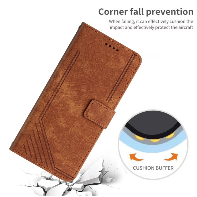 For Infinix Zero 30 5G Skin Feel Stripe Pattern Leather Phone Case with Lanyard(Brown) - Infinix Cases by PMC TechLife | Online Shopping South Africa | PMC TechLife | Buy Now Pay Later Mobicred