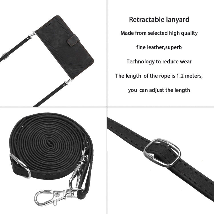 For Infinix Hot 40 / 40 Pro Skin Feel Stripe Pattern Leather Phone Case with Lanyard(Black) - Infinix Cases by PMC TechLife | Online Shopping South Africa | PMC TechLife | Buy Now Pay Later Mobicred
