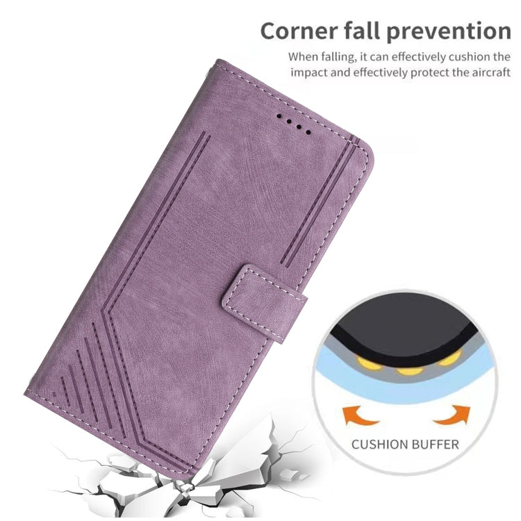 For Infinix Hot 40i Skin Feel Stripe Pattern Leather Phone Case with Lanyard(Purple) - Infinix Cases by PMC TechLife | Online Shopping South Africa | PMC TechLife | Buy Now Pay Later Mobicred