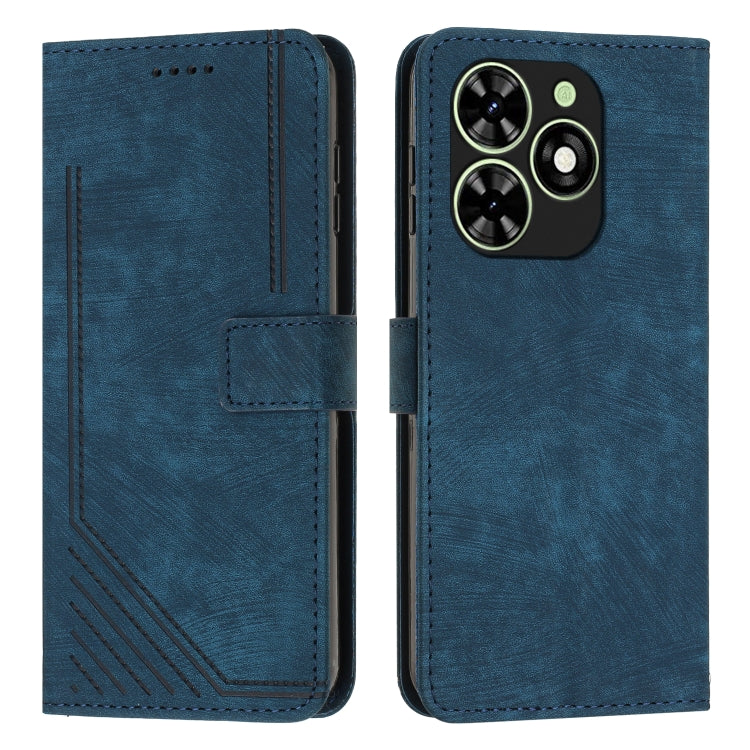 For Infinix Smart 8 Skin Feel Stripe Pattern Leather Phone Case with Lanyard(Blue) - Infinix Cases by PMC TechLife | Online Shopping South Africa | PMC TechLife | Buy Now Pay Later Mobicred