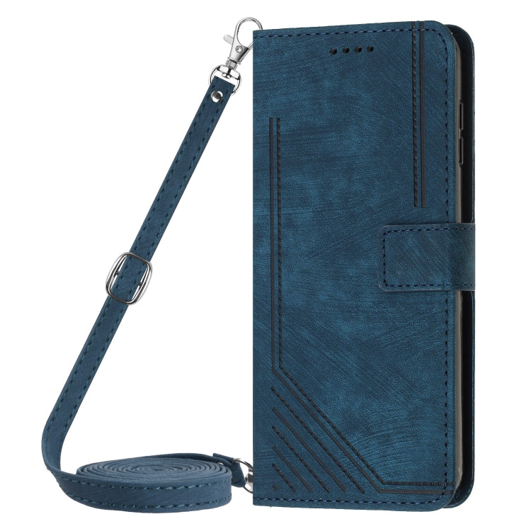 For Infinix Smart 8 Skin Feel Stripe Pattern Leather Phone Case with Lanyard(Blue) - Infinix Cases by PMC TechLife | Online Shopping South Africa | PMC TechLife | Buy Now Pay Later Mobicred