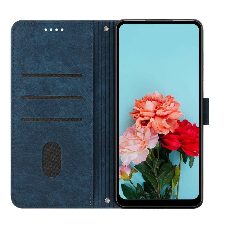 For Infinix Smart 8 Skin Feel Stripe Pattern Leather Phone Case with Lanyard(Blue) - Infinix Cases by PMC TechLife | Online Shopping South Africa | PMC TechLife | Buy Now Pay Later Mobicred
