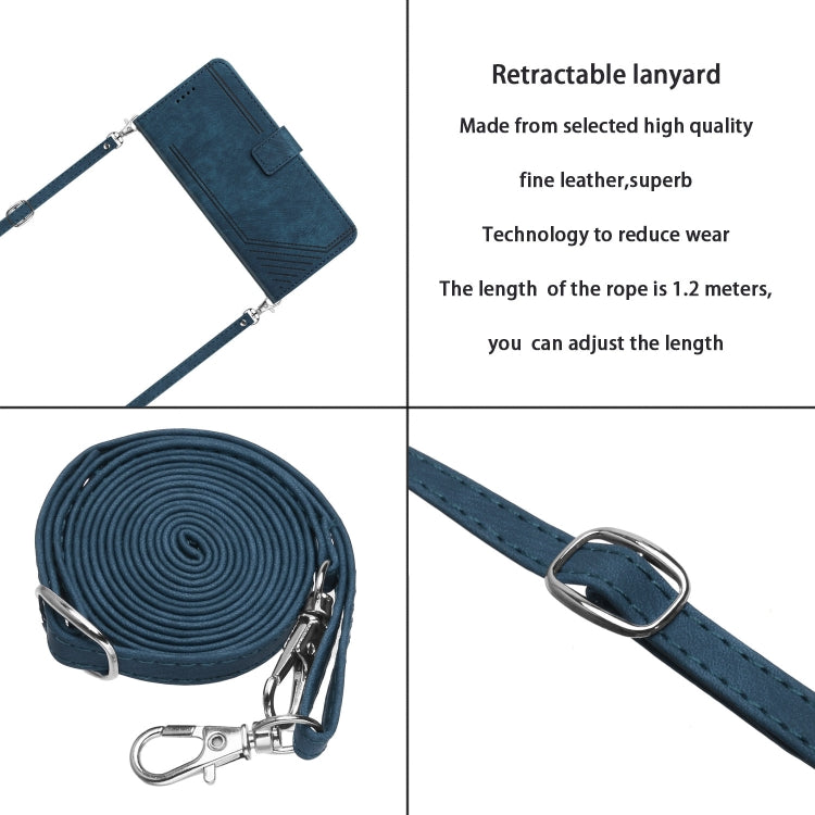 For Infinix Smart 8 Skin Feel Stripe Pattern Leather Phone Case with Lanyard(Blue) - Infinix Cases by PMC TechLife | Online Shopping South Africa | PMC TechLife | Buy Now Pay Later Mobicred
