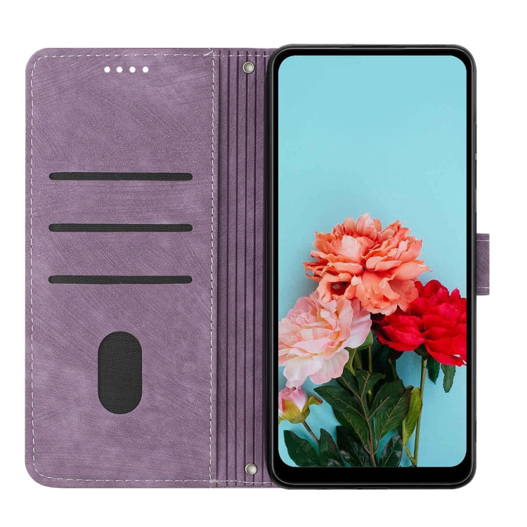 For Infinix Smart 8 Skin Feel Stripe Pattern Leather Phone Case with Lanyard(Purple) - Infinix Cases by PMC Jewellery | Online Shopping South Africa | PMC Jewellery | Buy Now Pay Later Mobicred