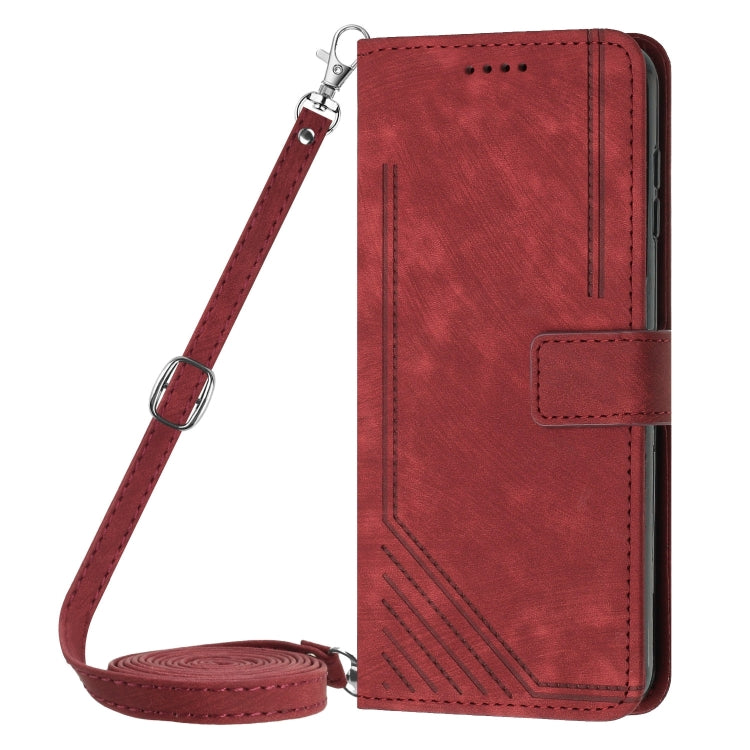 For Infinix Note 40 4G Skin Feel Stripe Pattern Leather Phone Case with Lanyard(Red) - Infinix Cases by PMC TechLife | Online Shopping South Africa | PMC TechLife | Buy Now Pay Later Mobicred