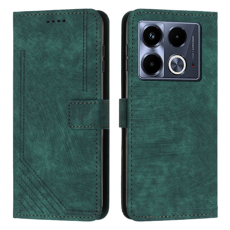 For Infinix Note 40 4G Skin Feel Stripe Pattern Leather Phone Case with Lanyard(Green) - Infinix Cases by PMC TechLife | Online Shopping South Africa | PMC TechLife | Buy Now Pay Later Mobicred