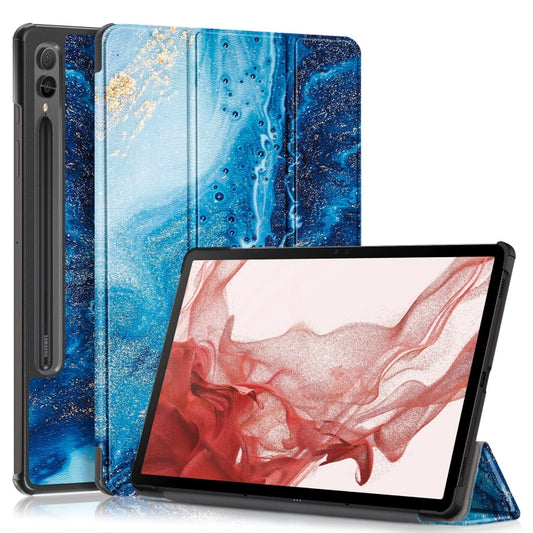 For Samsung Galaxy Tab S9+ Custer Painted 3-Fold Holder Smart Leather Tablet Case(Waves) - Galaxy Tab S9+ Cases by PMC Jewellery | Online Shopping South Africa | PMC Jewellery | Buy Now Pay Later Mobicred