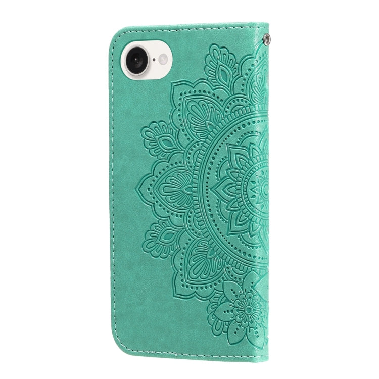 For iPhone 16e Seven-petal Flowers Embossing Leather Phone Case(Green) - iPhone 16e Cases by PMC TechLife | Online Shopping South Africa | PMC TechLife | Buy Now Pay Later Mobicred