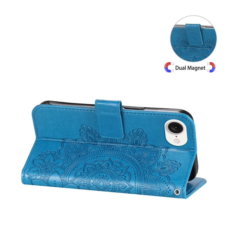 For iPhone 16e Seven-petal Flowers Embossing Leather Phone Case(Blue) - iPhone 16e Cases by PMC TechLife | Online Shopping South Africa | PMC TechLife | Buy Now Pay Later Mobicred