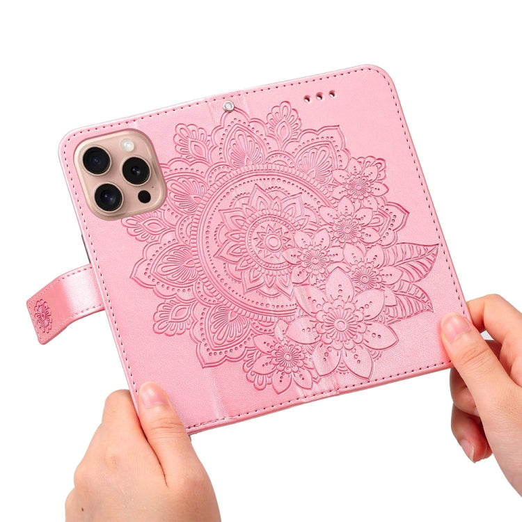 For iPhone 16 Pro 7-petal Flowers Embossing Leather Phone Case(Rose Gold) - iPhone 16 Pro Cases by PMC Jewellery | Online Shopping South Africa | PMC Jewellery | Buy Now Pay Later Mobicred