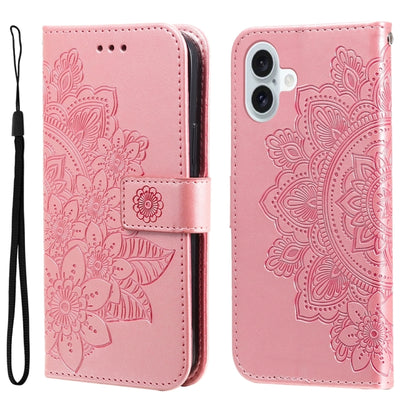 For iPhone 16 Plus 7-petal Flowers Embossing Leather Phone Case(Rose Gold) - iPhone 16 Plus Cases by PMC Jewellery | Online Shopping South Africa | PMC Jewellery | Buy Now Pay Later Mobicred