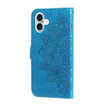 For iPhone 16 Plus Seven-petal Flowers Embossing Leather Phone Case(Blue) - iPhone 16 Plus Cases by PMC Jewellery | Online Shopping South Africa | PMC Jewellery | Buy Now Pay Later Mobicred