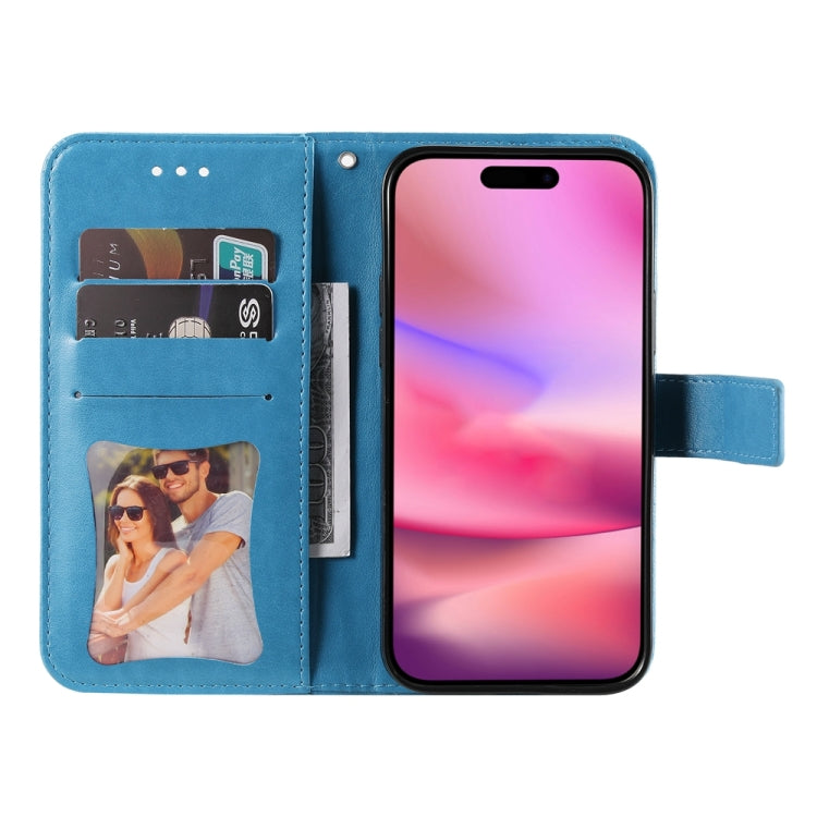 For iPhone 16 7-petal Flowers Embossing Leather Phone Case(Blue) - iPhone 16 Cases by PMC Jewellery | Online Shopping South Africa | PMC Jewellery | Buy Now Pay Later Mobicred