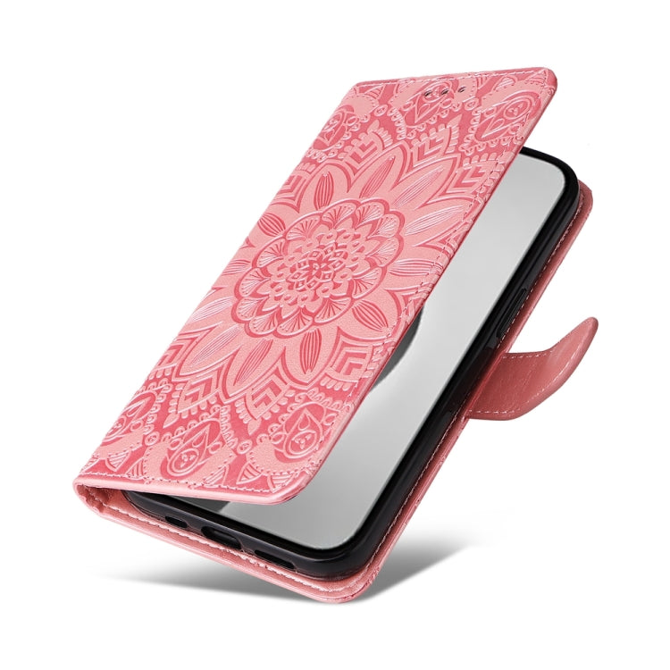 For iPhone 16 Pro Max Embossed Sunflower Leather Phone Case(Pink) - iPhone 16 Pro Max Cases by PMC Jewellery | Online Shopping South Africa | PMC Jewellery | Buy Now Pay Later Mobicred