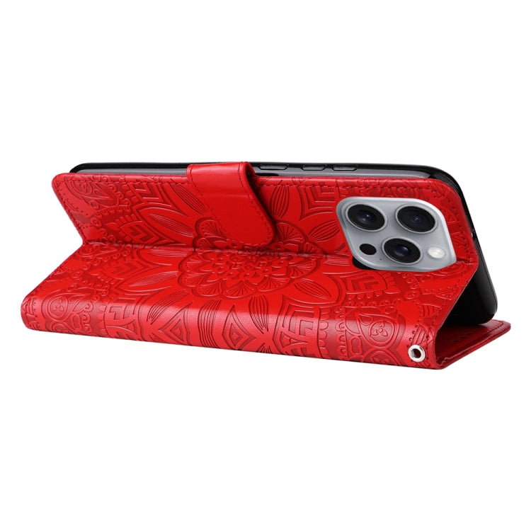 For iPhone 16 Pro Max Embossed Sunflower Leather Phone Case(Red) - iPhone 16 Pro Max Cases by PMC TechLife | Online Shopping South Africa | PMC TechLife | Buy Now Pay Later Mobicred