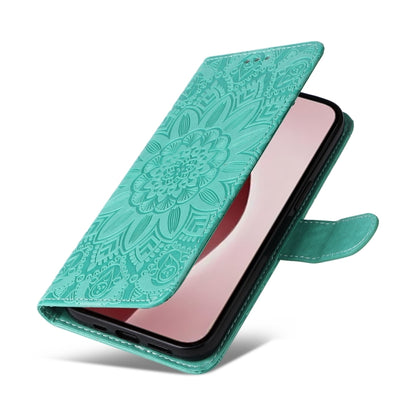 For iPhone 16 Pro Embossed Sunflower Leather Phone Case(Green) - iPhone 16 Pro Cases by PMC Jewellery | Online Shopping South Africa | PMC Jewellery | Buy Now Pay Later Mobicred