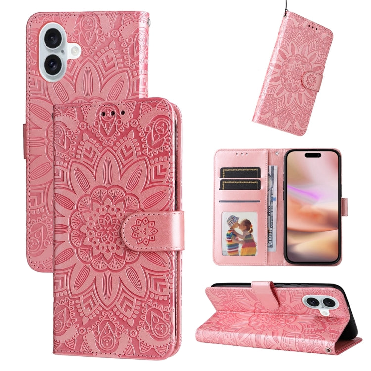 For iPhone 16 Plus Embossed Sunflower Leather Phone Case(Pink) - iPhone 16 Plus Cases by PMC TechLife | Online Shopping South Africa | PMC TechLife | Buy Now Pay Later Mobicred