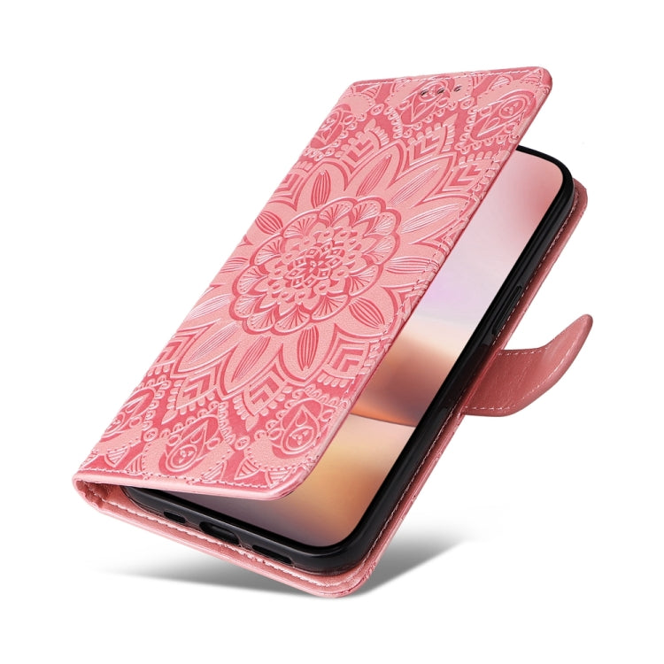 For iPhone 16 Plus Embossed Sunflower Leather Phone Case(Pink) - iPhone 16 Plus Cases by PMC Jewellery | Online Shopping South Africa | PMC Jewellery | Buy Now Pay Later Mobicred