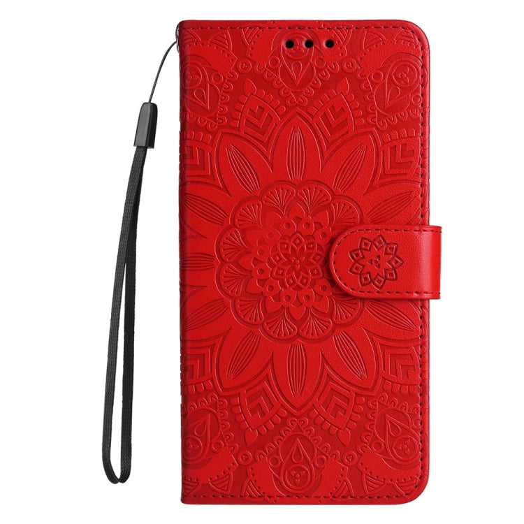 For iPhone 16 Plus Embossed Sunflower Leather Phone Case(Red) - iPhone 16 Plus Cases by PMC TechLife | Online Shopping South Africa | PMC TechLife | Buy Now Pay Later Mobicred