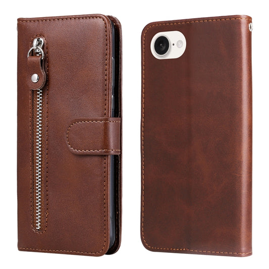 For iPhone 16e Fashion Calf Texture Zipper Leather Phone Case(Brown) - iPhone 16e Cases by PMC Jewellery | Online Shopping South Africa | PMC Jewellery | Buy Now Pay Later Mobicred