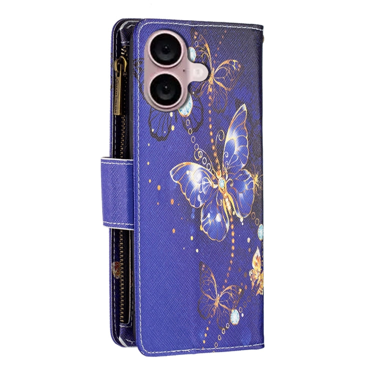 For iPhone 16 Colored Drawing Pattern Zipper Phone Leather Case(Purple Butterfly) - free shipping - PMC TechLife - Order now!