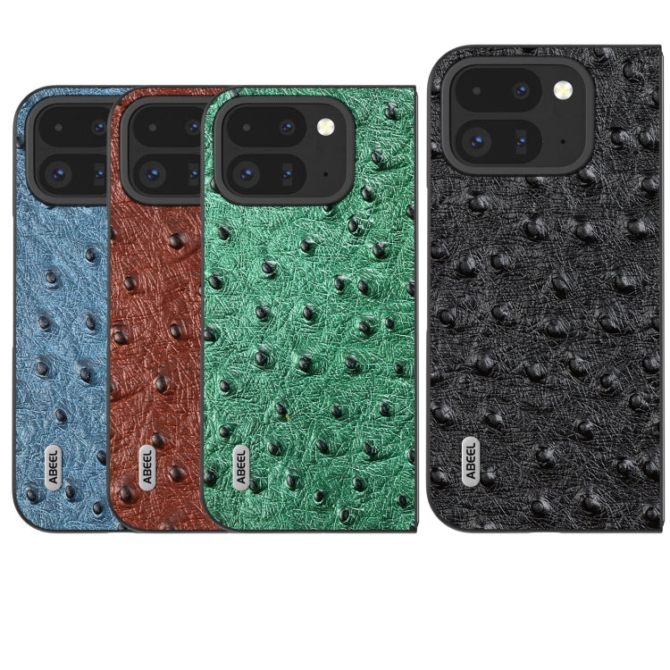 For Google Pixel 9 Pro Fold ABEEL Genuine Leather Ostrich Texture Phone Case(Blue) - Google Cases by PMC TechLife | Online Shopping South Africa | PMC TechLife | Buy Now Pay Later Mobicred