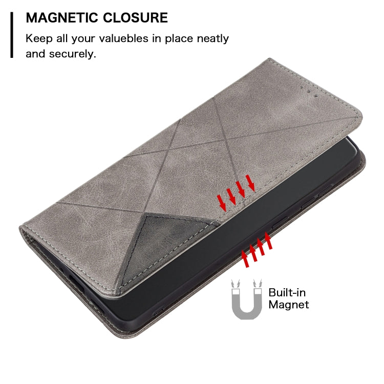 For iPhone 16 Plus Rhombus Texture Magnetic Leather Phone Case(Grey) - iPhone 16 Plus Cases by PMC TechLife | Online Shopping South Africa | PMC TechLife | Buy Now Pay Later Mobicred