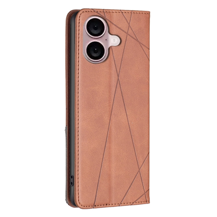 For iPhone 16 Plus Rhombus Texture Magnetic Leather Phone Case(Brown) - iPhone 16 Plus Cases by PMC TechLife | Online Shopping South Africa | PMC TechLife | Buy Now Pay Later Mobicred