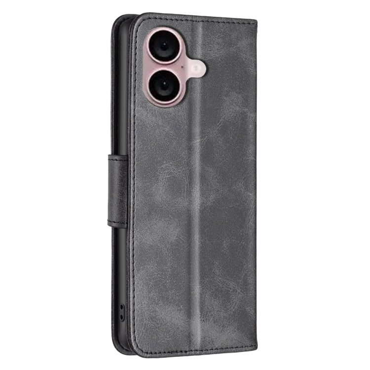 For iPhone 16 Lambskin Texture Pure Color Flip Leather Phone Case(Black) - iPhone 16 Cases by PMC TechLife | Online Shopping South Africa | PMC TechLife | Buy Now Pay Later Mobicred
