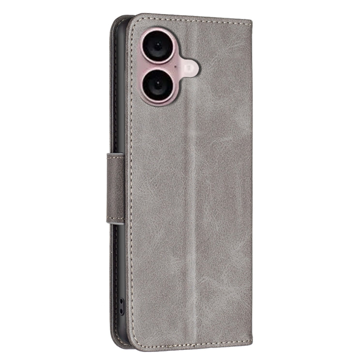 For iPhone 16 Plus Lambskin Texture Pure Color Flip Leather Phone Case(Grey) - iPhone 16 Plus Cases by PMC Jewellery | Online Shopping South Africa | PMC Jewellery | Buy Now Pay Later Mobicred