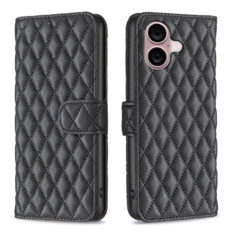For iPhone 16 Diamond Lattice Wallet Flip Leather Phone Case(Black) - iPhone 16 Cases by PMC TechLife | Online Shopping South Africa | PMC TechLife | Buy Now Pay Later Mobicred