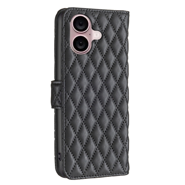 For iPhone 16 Diamond Lattice Wallet Flip Leather Phone Case(Black) - iPhone 16 Cases by PMC TechLife | Online Shopping South Africa | PMC TechLife | Buy Now Pay Later Mobicred