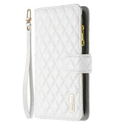 For iPhone 16 Pro Max Diamond Lattice Zipper Wallet Leather Flip Phone Case(White) - iPhone 16 Pro Max Cases by PMC Jewellery | Online Shopping South Africa | PMC Jewellery | Buy Now Pay Later Mobicred