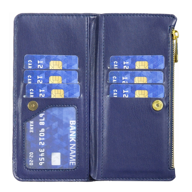 For iPhone 16 Pro Diamond Lattice Zipper Wallet Leather Flip Phone Case(Blue) - iPhone 16 Pro Cases by PMC Jewellery | Online Shopping South Africa | PMC Jewellery | Buy Now Pay Later Mobicred