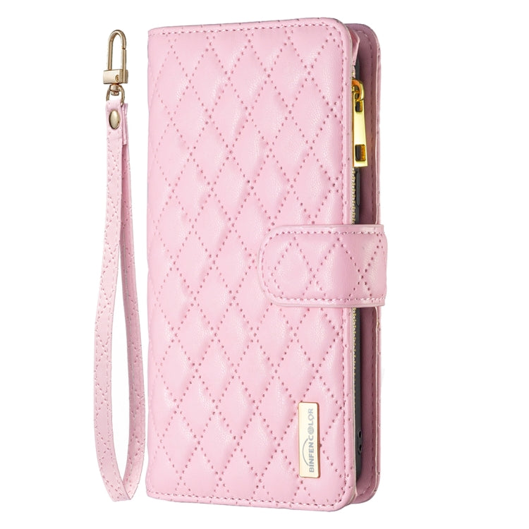 For iPhone 16 Diamond Lattice Zipper Wallet Leather Flip Phone Case(Pink) - iPhone 16 Cases by PMC Jewellery | Online Shopping South Africa | PMC Jewellery | Buy Now Pay Later Mobicred