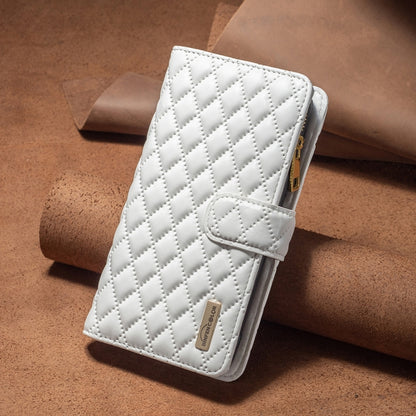 For iPhone 16 Plus Diamond Lattice Zipper Wallet Leather Flip Phone Case(White) - iPhone 16 Plus Cases by PMC Jewellery | Online Shopping South Africa | PMC Jewellery | Buy Now Pay Later Mobicred