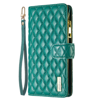 For iPhone 16 Plus Diamond Lattice Zipper Wallet Leather Flip Phone Case(Green) - iPhone 16 Plus Cases by PMC Jewellery | Online Shopping South Africa | PMC Jewellery | Buy Now Pay Later Mobicred