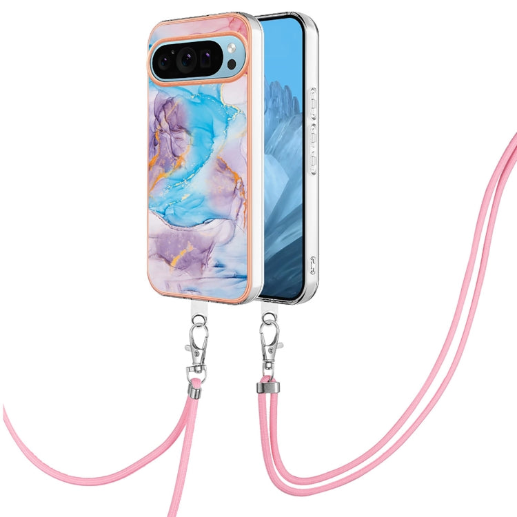 For Google Pixel 9 / 9 Pro Electroplating IMD TPU Phone Case with Lanyard(Blue Marble) - Google Cases by PMC TechLife | Online Shopping South Africa | PMC TechLife | Buy Now Pay Later Mobicred